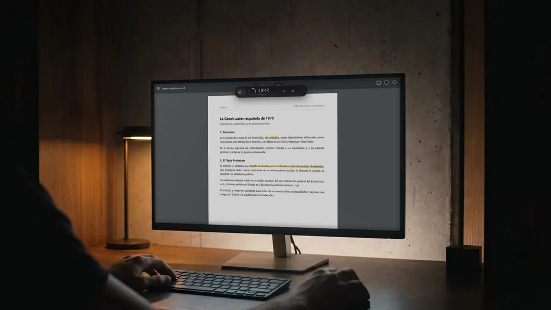 Temario en PDF a pantalla completa con el reloj de bunqr arriba